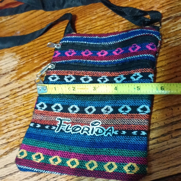 Multi color 3 zippered front section crossbody shoulder bag - Picture 12 of 17